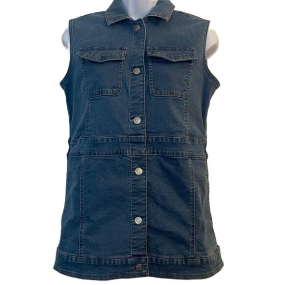 Denim&Co Jackets & Blazers - Denim&Co XXS Sleeveless Denim Button Down Shirt Light Blue Collared Tank